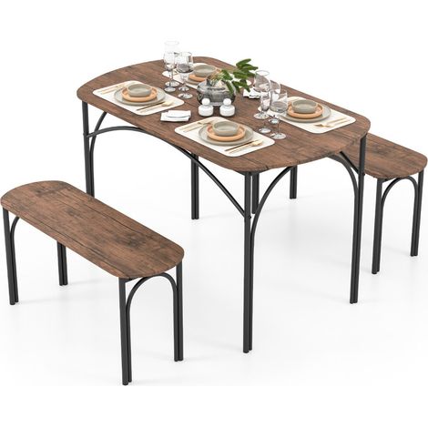 set da 3 pezzi set tavolo da pranzo 120 x 70 x 76 cm facile stoccaggio design industriale in MDF marrone 200011953