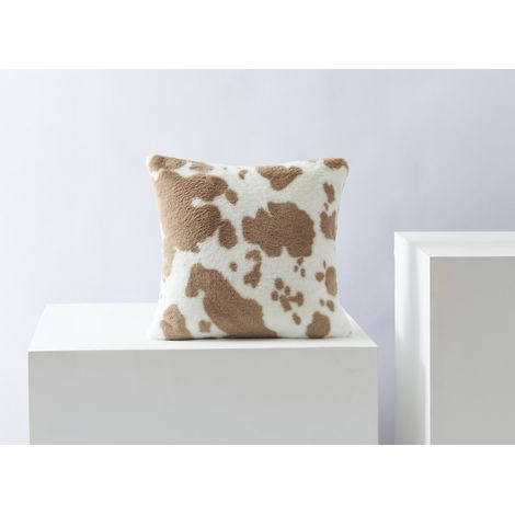 Coussin carré 45x45 cm en tissu poils effet peau de vache taupe et blanc SAKINA (1/2)