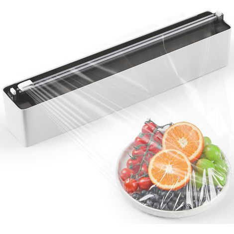 Derouleur Film Alimentaire avec Coupeur - Magnétique et Murale Sans Percer, Distributeur Papier Aluminium et Film - Organisateur de Cuisine Gain de Place - Incl. rouleau 50m, Noir (1/5)