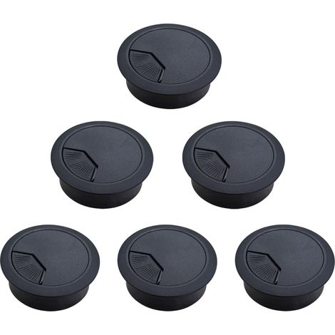 6 piezas de cubierta de plástico para cables de mesa, pasacables de escritorio, pasacables empotrados, cubierta de cable de escritorio, pasacables, para pasacables, para organizar cables, Ø 60 mm, neg (1/5)