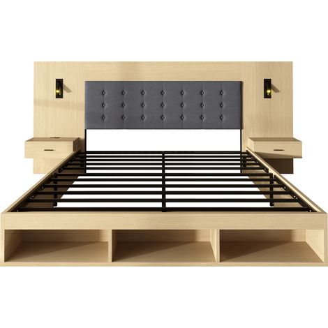 Letto matrimoniale 160 x 200 cm con contenitore, MDF, rovere chiaro, 2 comodini (1/5)