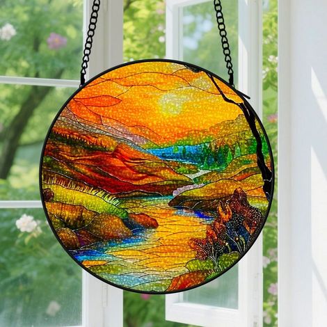 Hängende Dekoration aus Buntglas – Künstlerischer, minimalistischer, farbenfroher Sonnenfänger, farbenfrohe Wohndekoration, Jahrestagsgeschenk für Paare oder beste Freunde, 9 cm (1/5)