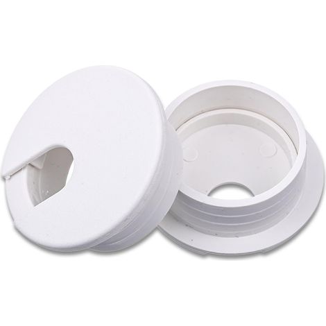 Lot de 2 passe-câbles bureau Passage de câble 35 mm Couvercle blanc plastique (1/5)