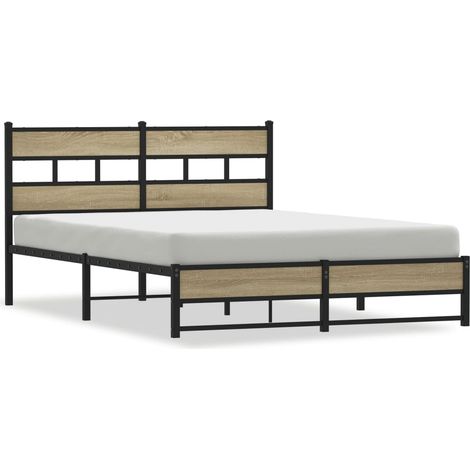 Lit double Lit adulte Cadre de lit en métal sans matelas chêne sonoma 160x200 cm (1/5)