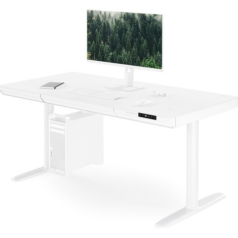 Bureau électrique assis-debout avec tiroir et chargeur sans fil Qi blanc, 1400 mm: ELLIS