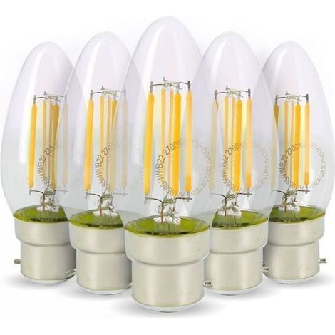 Lot de 5 Ampoules LED Flamme Filament 4w eq. 40W Culot B22 blanc chaud 2700K