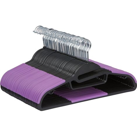 Cintres en plastique enduit de caoutchouc, noir/violet, Lot de 50 (1/5)