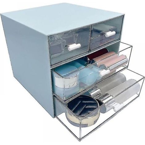 Organizzatore da scrivania e per il trucco con 4 cassetti, blu – struttura in plastica rigida, 28 x 18 x 15 cm, design moderno e funzionale
