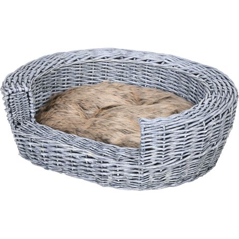 Wicker Pet Bed Willow Dog Cat Sofa Puppy Basket Cushion Grey 57L x 46W x 17.5H cm (1/5)