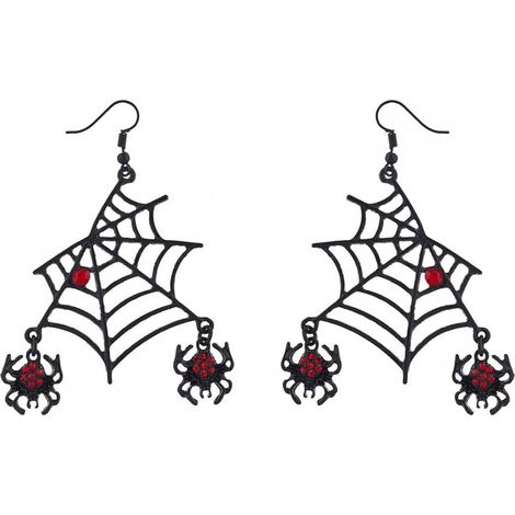 Boucles d'oreilles pendantes gothiques noires et rouges en strass, motif toile d'araignée, pour femme - Cristal - Design araignée orné, bijoux parfaits pour Halloween, les fêtes et le cosplay (1/5)