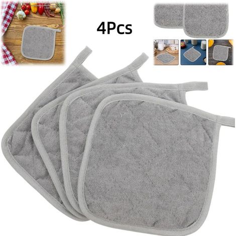 Maniques épaisses résistantes à la chaleur, 4 pièces, tapis de cuisine en tissu argenté pour la cuisine. (1/5)
