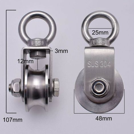 Poulie de poulie pour cordes en acier inoxydable 304, charge maximale 500kg (1/4)