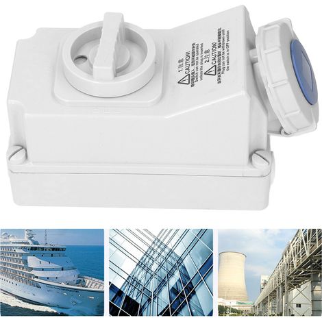 Prise extérieure étanche, prise à 3 broches avec interrupteur de verrouillage 32 ampères, 220 V - 250 V, connecteur à verrouillage unique bleu étanche IP67 2P+E, montage mural, IP67. (1/5)