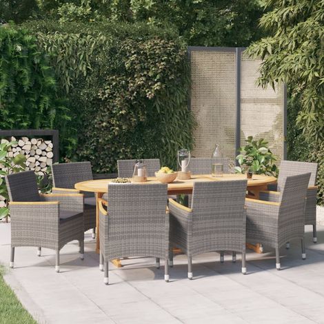 Ensemble Table et Chaise de Jardin 9 pcs - Ensemble de salle à manger de jardin avec coussins Gris BV721666 - BonneVie (1/5)