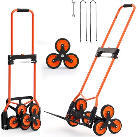 Mophorn Klappbare Treppensackkarre mit 54 kg Tragkraft, Treppensteiger mit Teleskopgriff, 6 Rädern und 2 Spanngurten, vielseitig einsetzbar für Haushalt, Einkäufe und Lagerarbeiten