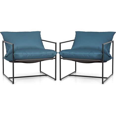 Sling Accent Chairs Set of 2 Outdoor Modern Metal Framed Armchairs