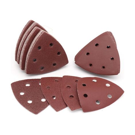 BUNTHAUS Lot de 60 triangles abrasifs6 trous 40/60/80/120/180/240 Feuilles abrasives triangulaires Ponçage et polissage,rouge, 90 x 90 x 90 mm (1/3)