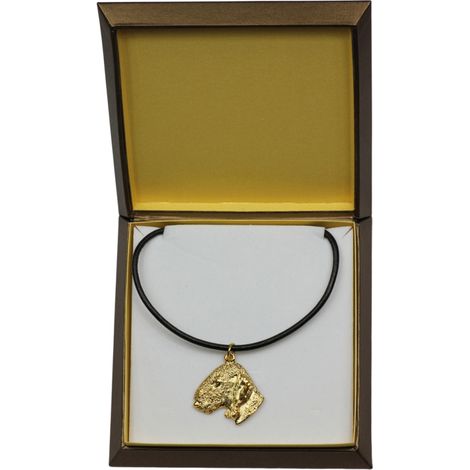 Bedlington Terrier, Rothbury Terrier: collar para perros en caja de regalo, colgante chapado en oro para amantes de los perros, impresionante joyería de Art-Dog. (1/5)
