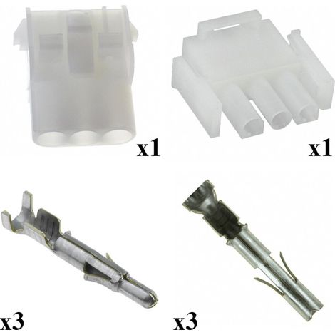 Kit connecteur MATE-N-LOK mâle femelle 3 voies – Ampérage 15A – Plage de câble 0.50-2.00 mm² – Matériau PA pour connexions fiables – Errebi Group