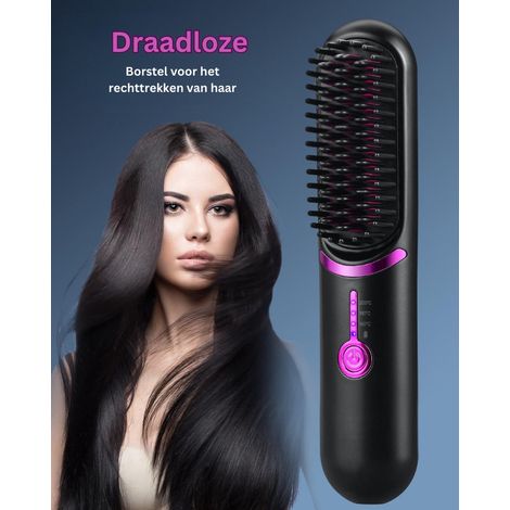 Kabellose Stylingbürste – Keramik-Stylingbürste – Beheizbare Keramikbürste – Haartrocknerbürste – Beheizbare Bürste – Kabelloser Haarglätter – Kabelloser Haartrockner – Für alle Haartypen – 3 Temperat (1/5)
