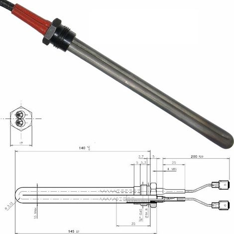 RESISTENZA CANDELETTA ACCENSIONE STUFA A PELLET PALLADIO - 250 WATT L.145MM
