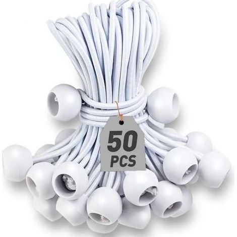 Lntyq Lot de 50 Tendeur Elastique Cordons Élastiques avec Boules Sandow Elastique Boules Elastiques pour chapiteaux, tentes, bannières et bâches，150mm (1/5)