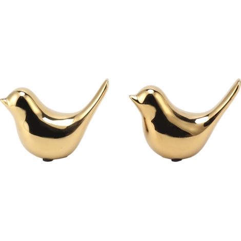 Oiseau Décoratif en Céramique Dorée, 2 Pièces, Style Nordique Moderne, Figurine d'Oiseau Abstrait pour Bureau Maison, Grand Format, Idée Cadeau (1/5)