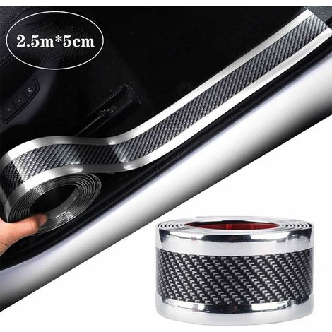 Door Entry Guards Scratch Cover Protector Paint Threshold Guard,Carbon Fiber Silver Edge car Bumper Door Guard/Rear Bumper Guard Scratch Scratch Protection Strip 100% Waterproof(width5CM long2.5M) (1/5)