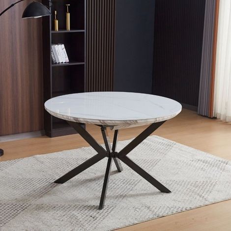 Tavolo rotondo allungabile Evelina piano effetto marmo bianco lucido 120x120x76H