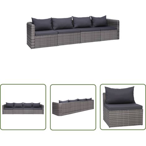 The Living Store Meuble de jardin 4 pcs avec coussins Gris Résine tressée - Canapé De Jardin - Mobilier De Jardin - Salon De Jardin - Set De Canapé - Résine Tressée (1/5)