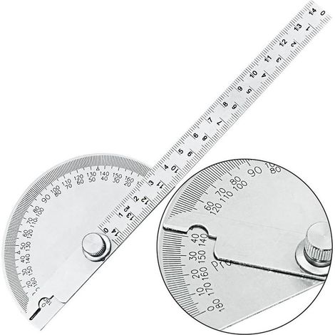 Winkelmesser aus Edelstahl (0–180°), Winkelmesser mit 140-mm-Messlineal, Winkelmesser aus Metall mit Feststellschraube, Universal-Winkelmesser zum Malen und Zeichnen (1/5)
