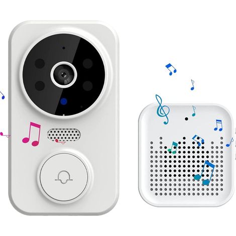 Caméra de Sonnette sans Fil - Sonnette visuelle antivol à Domicile - Vision Nocturne HD, détection Humaine de Mouvement, WiFi 2,4 GHz