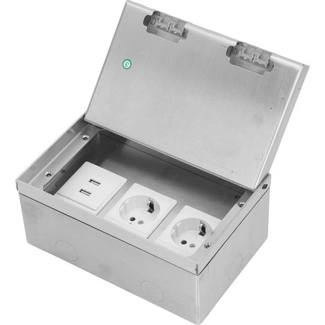 Boîte De Sol électrique, Boîte De Sol Encastrée En Acier Inoxydable Ac250v 4000w Avec 2 Prises Eu Et 2 Ports USB Boîtier De Prise De Courant De Bureau Universel étanche (1/5)