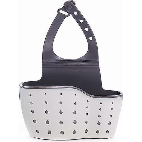 1 porte-éponge pour évier de cuisine, panier suspendu type égouttoir à vaisselle, étagère de rangement pour évier, porte-éponge de rangement beige et blanc (1/5)