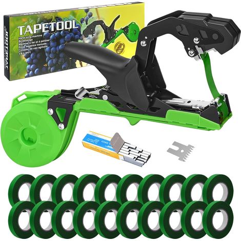 Machine À Taper Nouer Plante, Machine à Attacher Les Plantes avec 20 rouleaux de ruban et 1 boîte d'agrafes Manuelle Attacher Pince à Lier Outil de jardinage pour Attache Tomate Plantes (1/5)