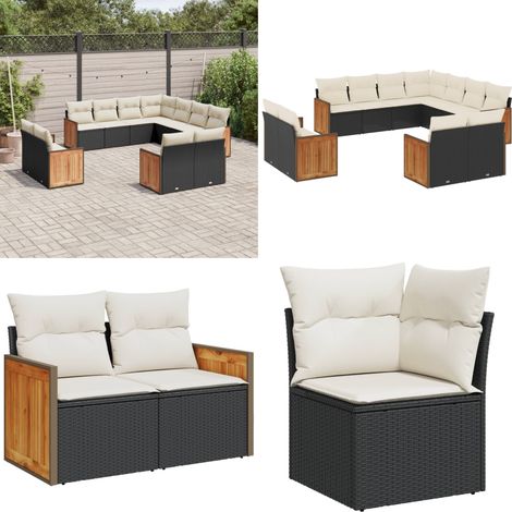 11-tlg. Garten-Sofagarnitur mit Kissen Schwarz Poly Rattan - Gartengestelle - Gartenmöbelset - Rattan Möbel - Lounge Set - Gartenlounge - Home & Living (1/5)