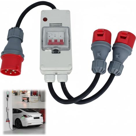 robuste Adaptateur 32A vers 16A X2 avec disjoncteur 400V, cuivre pur 5 broches 1,5M couplage IP44 distributeur d'alimentation robuste, pour l'industrie du camping-car caravane, aux ateliers (1/5)
