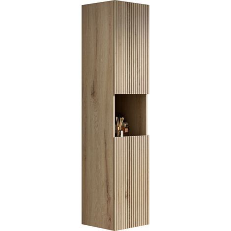 Mobile bagno alto 160 cm in truciolato, 2 ante e vano aperto, finitura rovere bianco (1/5)