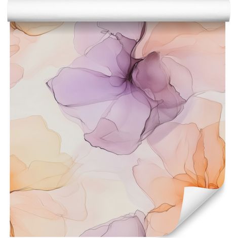 Papier peint 50x1000 cm, coloris Crème Encre, Gris Clair, Pêche et Violet (1/5)