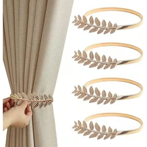 4 Paires de Supports de Rideau, Bandes de Rideau Réglables en Alliage, Clips de Rideau pour Fenêtre, Corde pour Bureau à Domicile, Hôtel, Décoration de Fenêtre (Doré) (1/5)