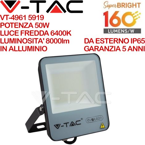 Faro LED SMD 50W 160Lm/W Colore Nero 6400K IP65 (1/5)