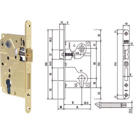 1PZ SERRATURA CENTRO FORO CILNDRO BORDO TONDO OTTONATO mm50 bordo acciaio