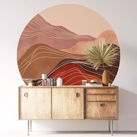 Sticker mural rond / cercle - Paysage Boho - Diamètre 30 cm - Adhésif MAT (1/3)