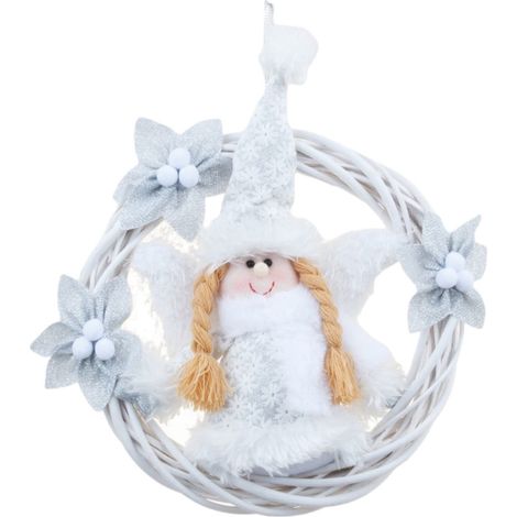 Guirlande Ange Blanc - Anneau En Rotin Pour Porte Ou Arbre De Noël - Décoration Festive Intérieure Extérieure - 1 Pièce (1/5)