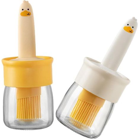 2 flaconi per olio con pennello in silicone per dosare l'olio in cucina, per cucinare, grigliare e cuocere al forno. (1/5)