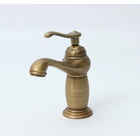 Robinet de lavabo rétro européen en laiton, mitigeur à poignée unique, finition antique (1/4)