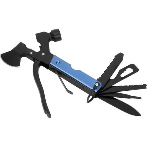 15-teiliges multifunktionales Camping-Überlebenswerkzeugset: Hammer, Axt, Schraubendreher, Zange, Flaschenöffner (blau) (1/5)