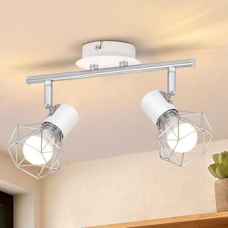 GBLY Deckenspots 2 Flammig Schwenkbar Deckenstrahler - Deckenlampe Innen Weiß Industrial Metall E14 Verstellbare 350° Deckenleuchte Arbeitszimmer Garderobe Korridor Badezimmer Schlafzimmer
