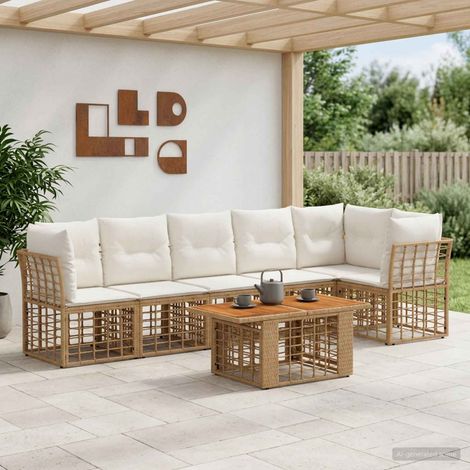 vidaXL Set Divano da Giardino 7 pz Naturale e Bianco Crema polyrattan (1/5)
