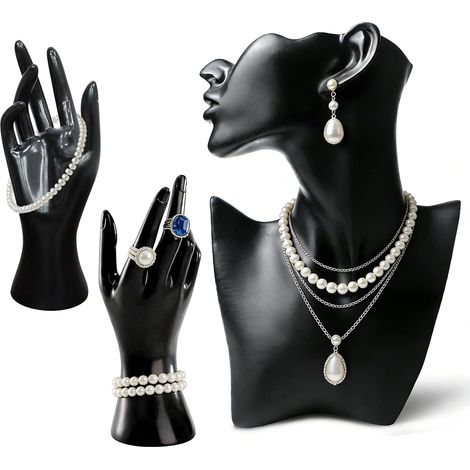 3 Pièces Bijoux Présentoir De Buste En Résine, Présentoir Bijoux Résine Noir, Présentoir Pour Colliers, Support Collier Buste Bijoux Avec Mannequin Plastique Présentoir De Bracelet Bague(Noir) (1/5)
